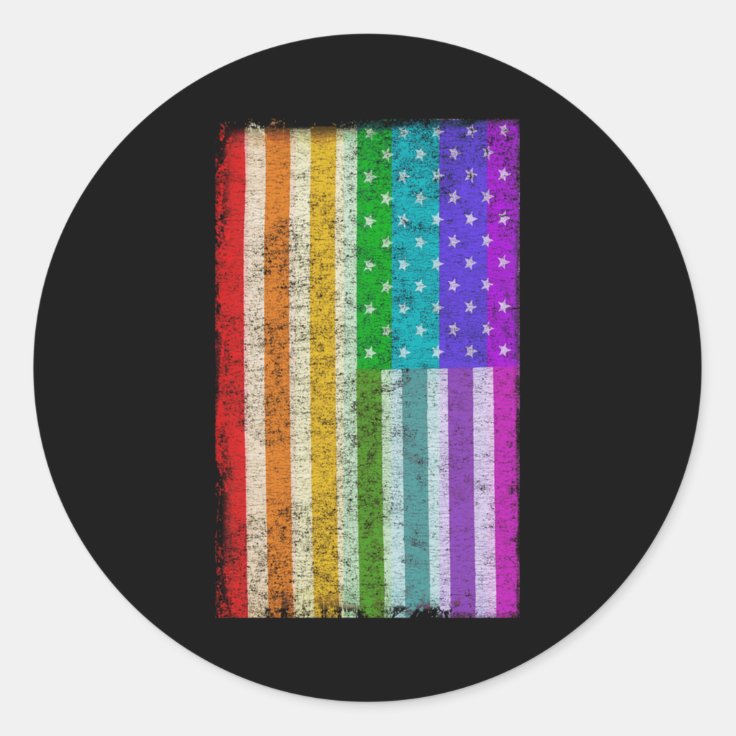 Rainbow Us Flag Classic Round Sticker | Zazzle