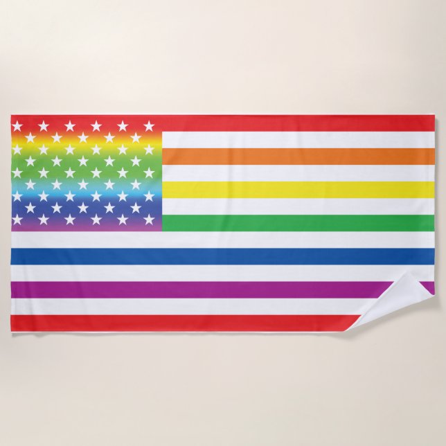Rainbow US Flag LGBT Pride Beach Towel (Front)