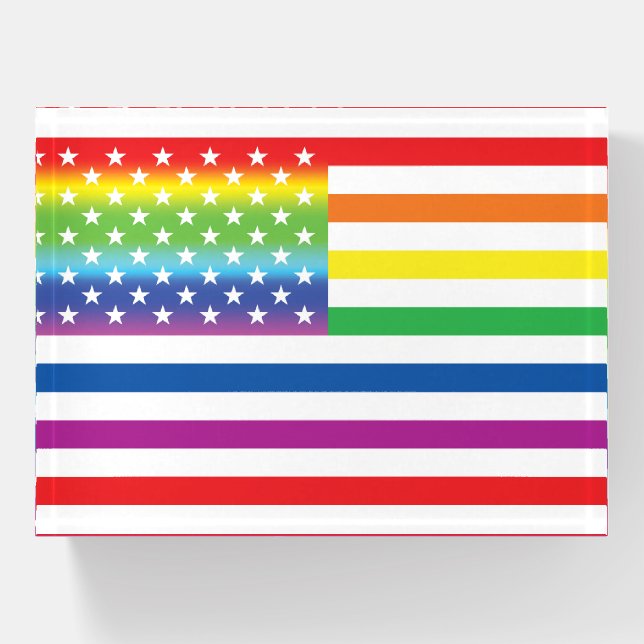 Rainbow US Flag LGBT Pride Paperweight (Front)