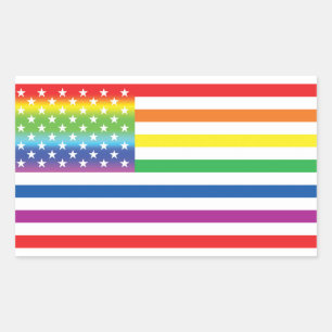 Rainbow US Flag LGBT Pride Rectangular Sticker