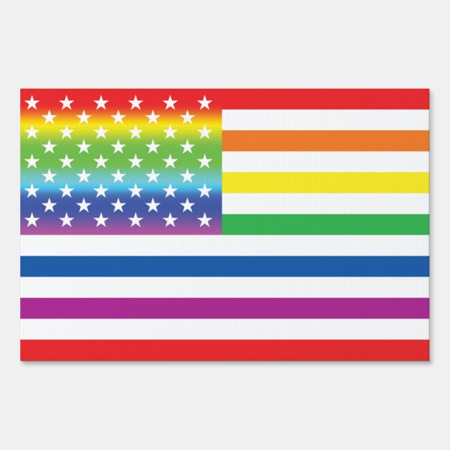 Rainbow US Flag LGBT Pride Sign (Front)