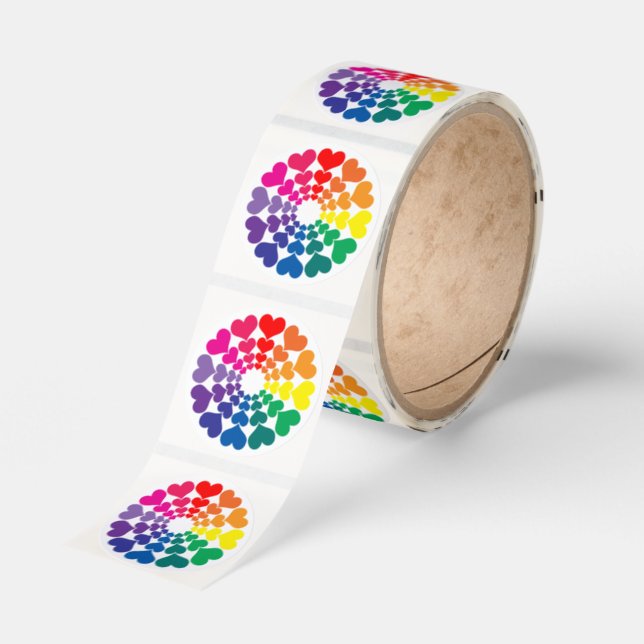 Rainbow Valentine Hearts in a Circle Classic Round Sticker (Roll)