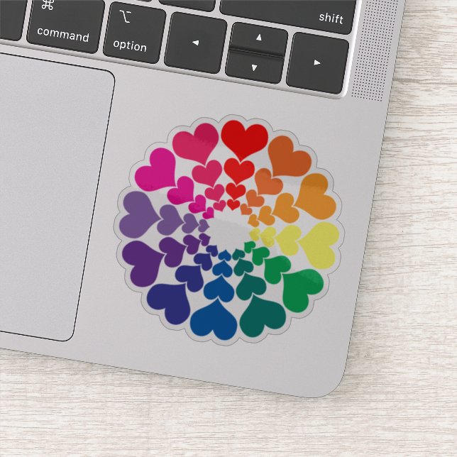 Rainbow Valentine Hearts in a Circle Sticker (Detail)