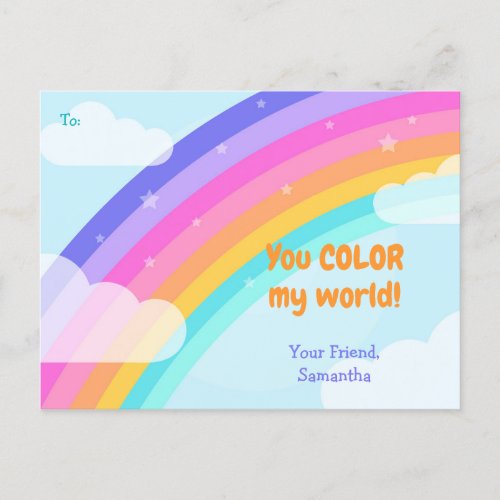 Rainbow Valentines Day Card Kids Exchange Girls