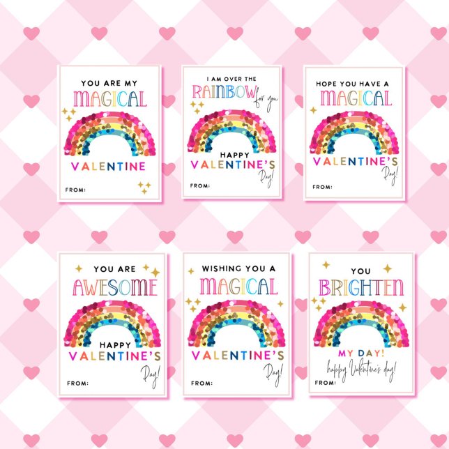 Rainbow Valentine's Day Kids Classroom cards (Rainbow valentine's day classroom cards)