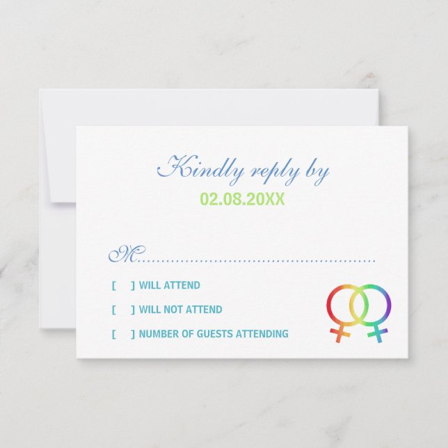 Rainbow Venus Symbols Lesbian Wedding RSVP (Front)