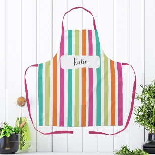 Rainbow vertical stripes colorful retro  apron