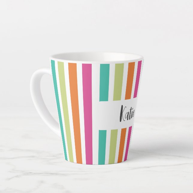 Rainbow vertical stripes colorful retro multicolor latte mug (Left Angle)