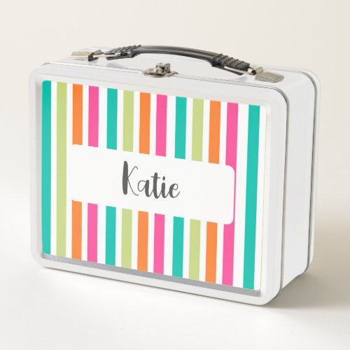 Rainbow vertical stripes colorful retro multicolor metal lunch box