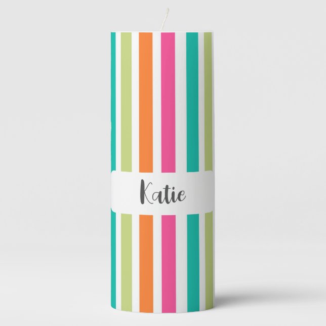 Rainbow vertical stripes colorful retro multicolor pillar candle (Front)
