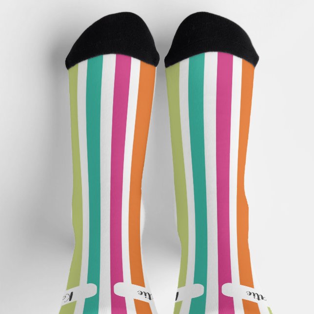 Rainbow vertical stripes colorful retro multicolor socks (Top)