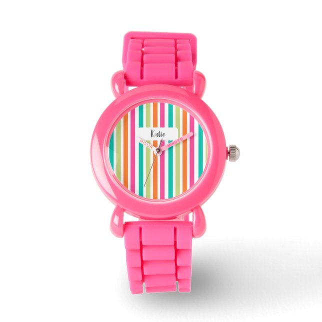 Rainbow vertical stripes colorful retro multicolor watch (Front)