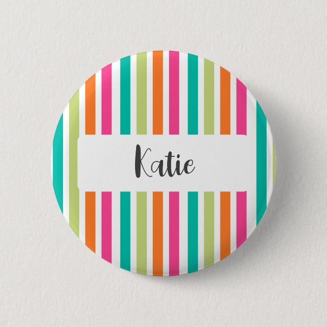 Rainbow vertical stripes colourful retro multicolo button (Front)