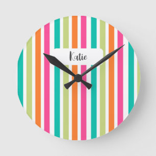 Rainbow vertical stripes colourful retro multicolo round clock