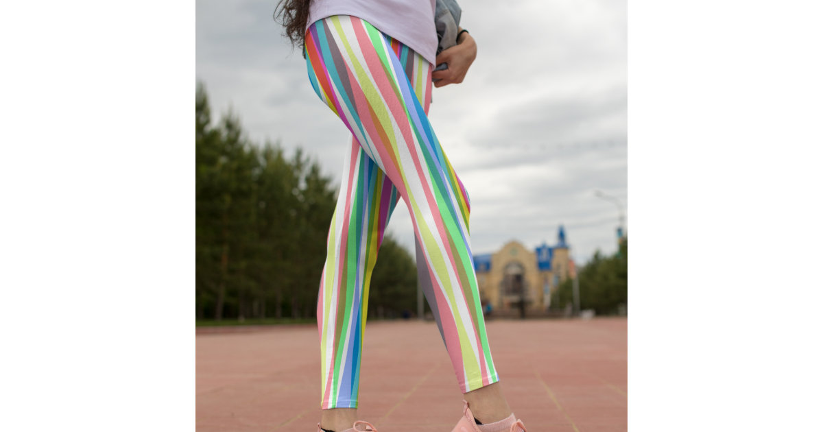 Rainbow Vertical Stripes Pastel Colorful Leggings | Zazzle