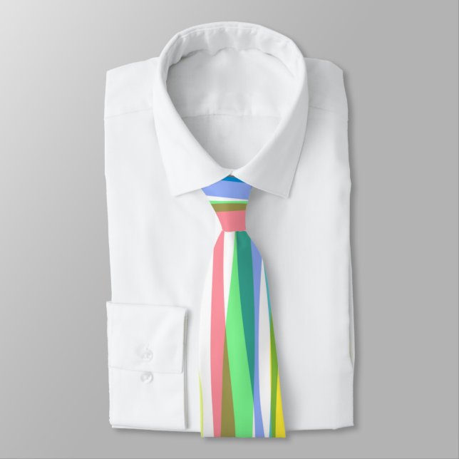 Rainbow Vertical Stripes Pastel Colorful Neck Tie (Tied)