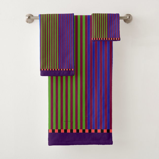 Rainbow Vertical Strips + Trim Decorative  Bath Towel Set (Insitu)