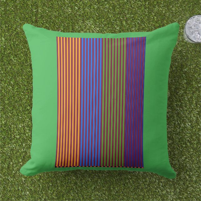 Rainbow Vertical Strips + Trim Decorative Green Outdoor Pillow (Grass)