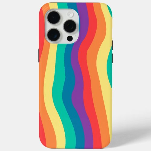 Rainbow Vertical Wavy Stripes Groovy Dizzy Retro iPhone 15 Pro Max Case