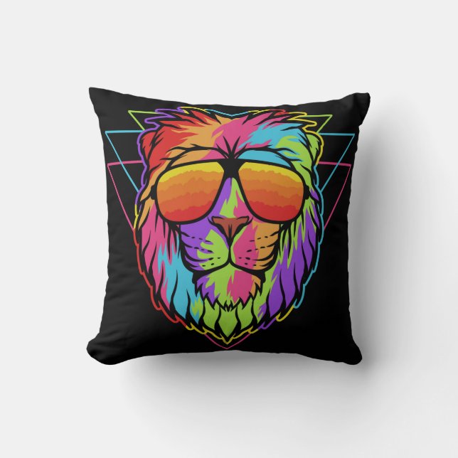Rainbow Vibes Lion Throw Pillow (Front)