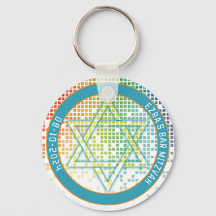 Rainbow Video Game Gamer Bar Mitzvah Keychain