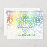 Rainbow Video Game Gamer Bar Mitzvah Save the Date Postcard<br><div class="desc">Rainbow colored raining pixel gamer or video game Bar Mitzvah save the date postcard. This non-traditional gamer inspired video gaming design features a Jewish star of David. There are also brightly colored rainbow raining or cascading digital style computer pixels along the top of the card. The fonts are techno computer...</div>