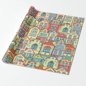 Rainbow Village Neighborhood City Homes Welcome 2 Wrapping Paper by VariedTreasure at Zazzle