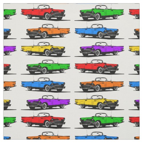 Rainbow Vintage 1950s Sports Cars Fabric