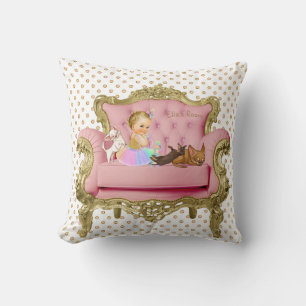 Rainbow Vintage Baby with puppies in chair Pillow