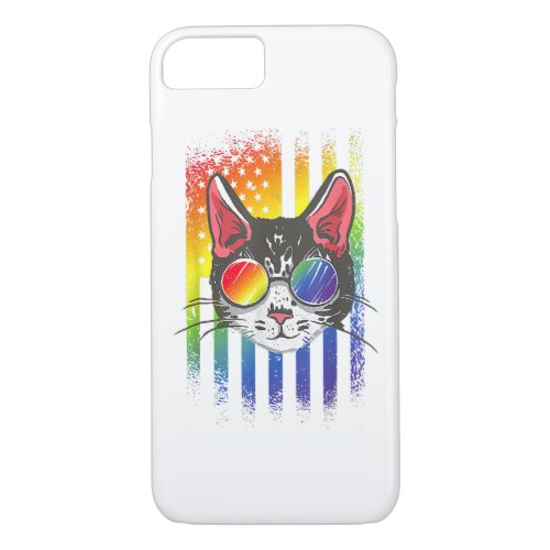 Rainbow Vintage Cat Gay Sunglasess Pride LGBT Amer iPhone 87 Case