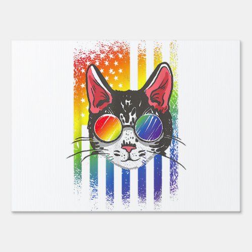 Rainbow Vintage Cat Gay Sunglasess Pride LGBT Amer Sign