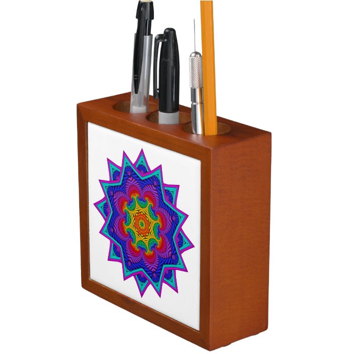 Rainbow Vintage Psychedelic Fractal Kaleidoscope Desk Organizer Zazzle Com