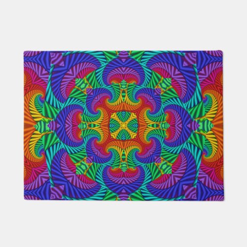 Rainbow Vintage Psychedelic Fractal Kaleidoscope Doormat