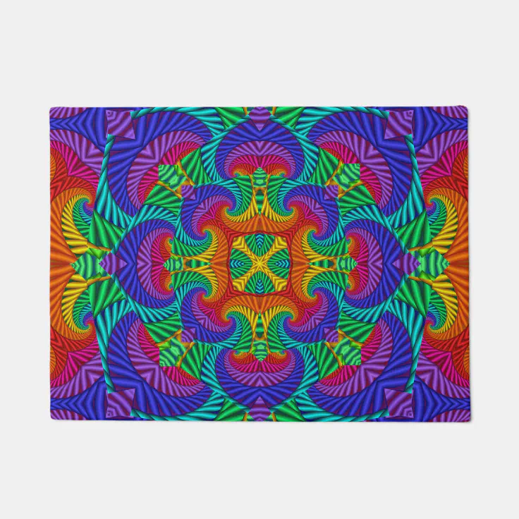 Rainbow Vintage Psychedelic Fractal Kaleidoscope Doormat Zazzle