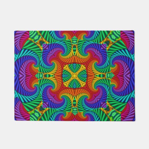 Rainbow Vintage Psychedelic Fractal Kaleidoscope Doormat