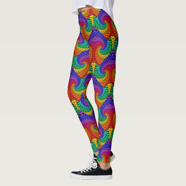 Rainbow Vintage Psychedelic Fractal Kaleidoscope Leggings (Left)