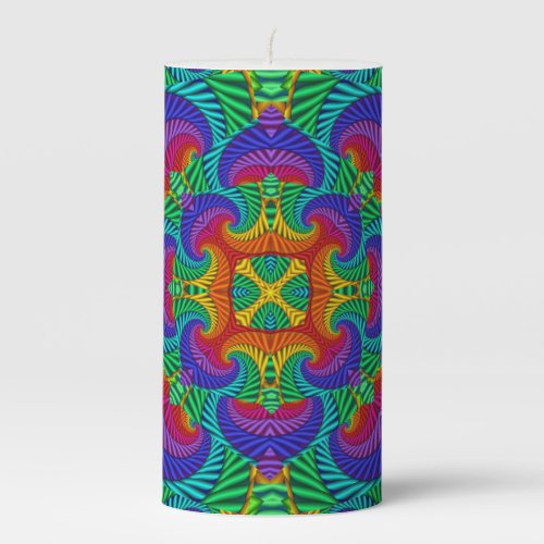 Rainbow Vintage Psychedelic Fractal Kaleidoscope Pillar Candle
