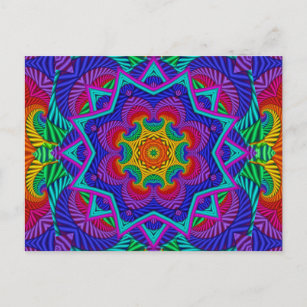 Rainbow Vintage Psychedelic Fractal Kaleidoscope Postcard