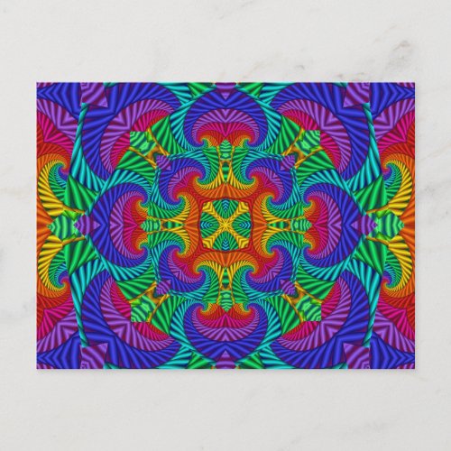 Rainbow Vintage Psychedelic Fractal Kaleidoscope Postcard