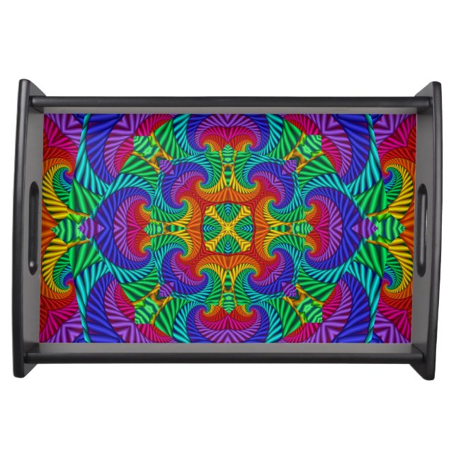 Rainbow Vintage Psychedelic Fractal Kaleidoscope Serving Tray (Front)