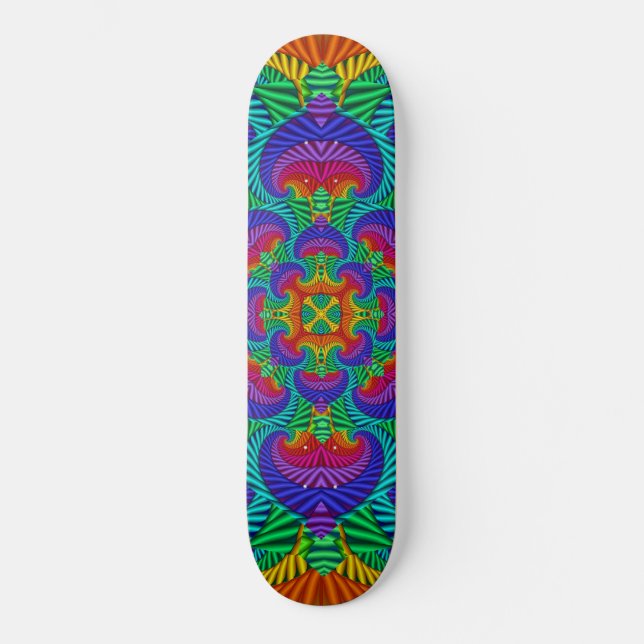 Rainbow Vintage Psychedelic Fractal Kaleidoscope Skateboard (Front)