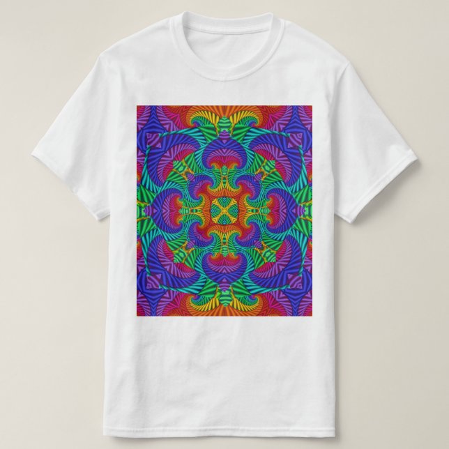 Rainbow Vintage Psychedelic Fractal Kaleidoscope T-Shirt (Design Front)