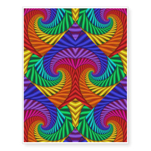 Rainbow Vintage Psychedelic Fractal Kaleidoscope Temporary Tattoos