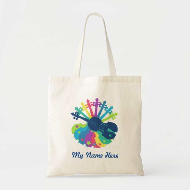 Rainbow Violin Tote Bag-Add Your Own Name Bag (Front)