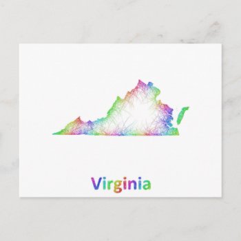 Rainbow Virginia Map Postcard by ZYDDesign at Zazzle
