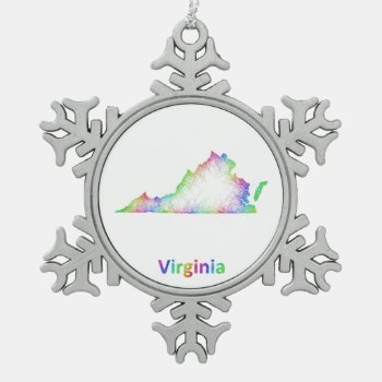 Rainbow Virginia Map Snowflake Pewter Christmas Ornament by ZYDDesign at Zazzle