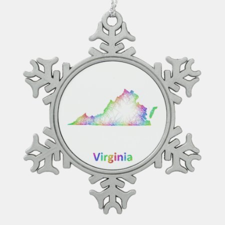 Rainbow Virginia Map Snowflake Pewter Christmas Ornament