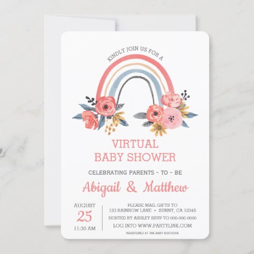 Rainbow Virtual Baby Shower Floral  Invitation