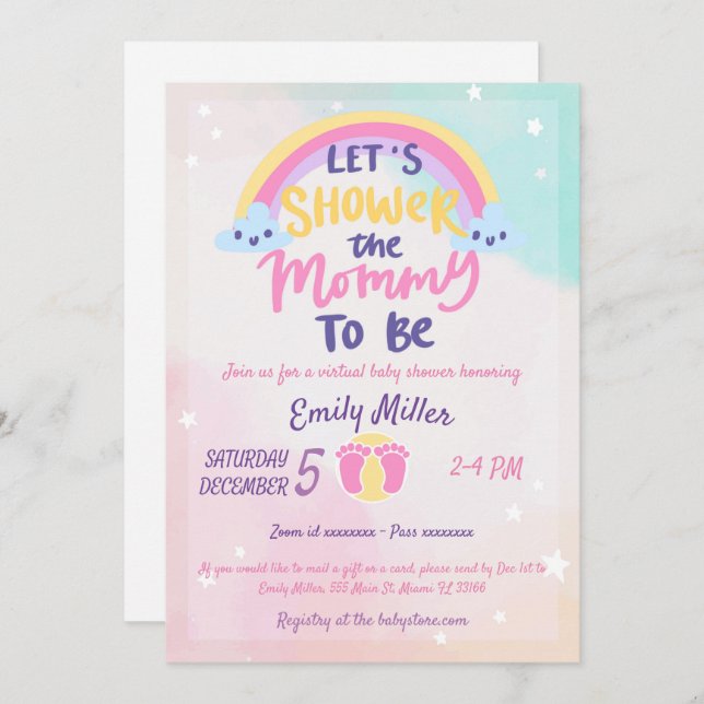 Rainbow Virtual Baby Shower Invitation (Front/Back)