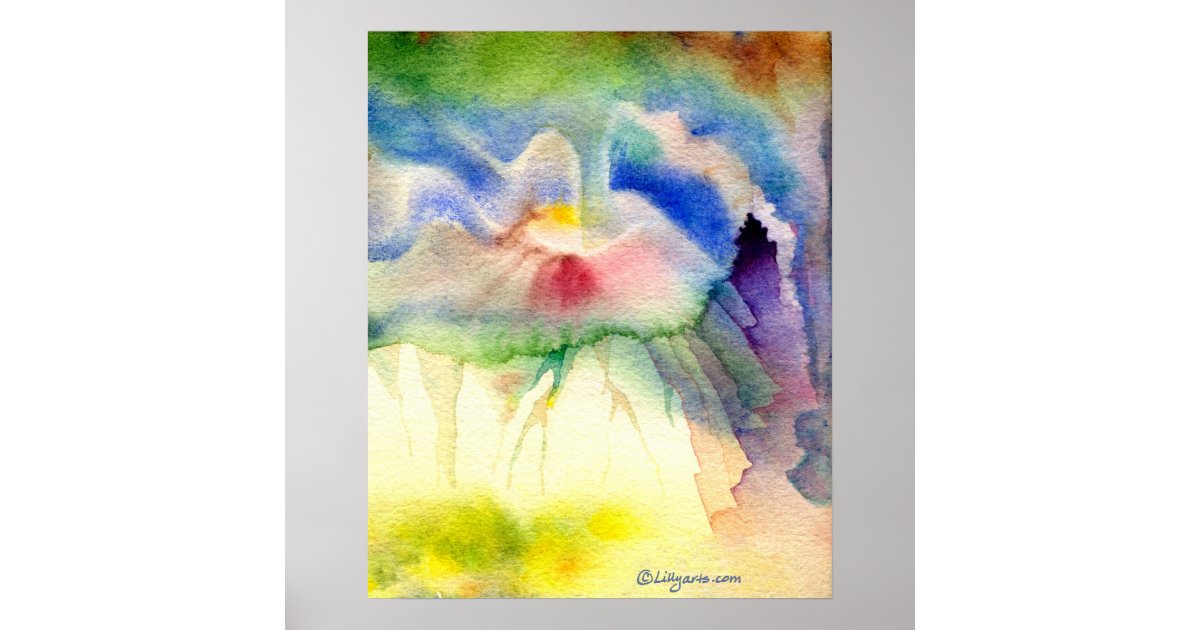 Rainbow Volcano Watercolor Poster Zazzle